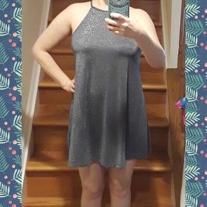 Sparkly NO-SEQUINS Sleeveless Halter Mini Dress